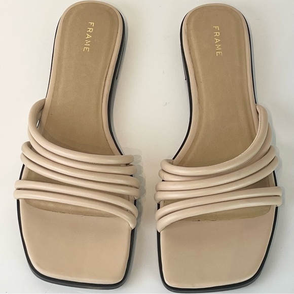 NEW FRAME BEIGE LEATHER STRAPPY SLIDE SANDALS - Picture 13 of 14